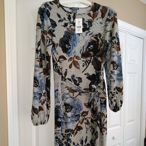 Lovely floral grey/brown belted dress